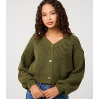 Women's Dark Khaki Cropped V Neck Cardigan Pink Vanilla New Look | New Look (UK)