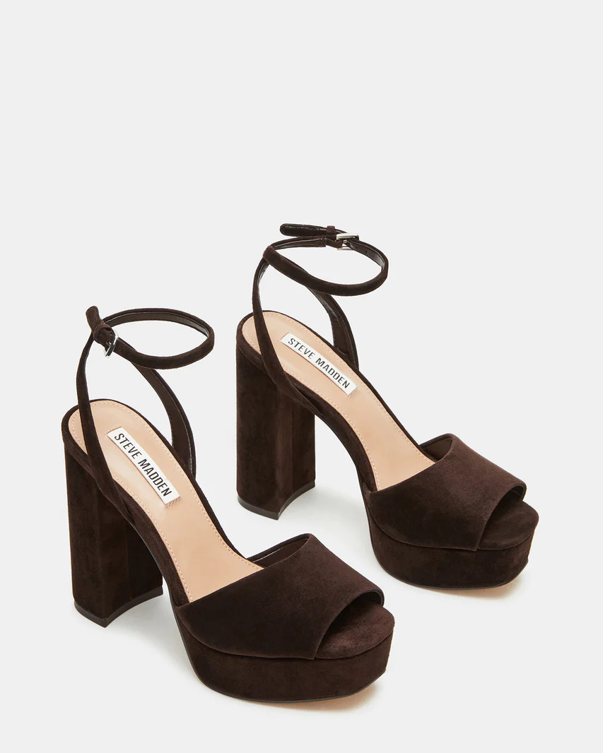 LOURDES Chocolate Brown Suede Platform Heel | Women's Heels | Steve Madden (US)