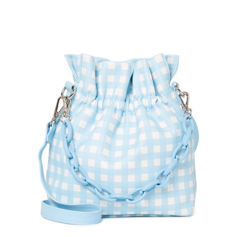 No Boundaries Women's Contemporary Drawstring Crossbody Handbag Sky Gingham | Walmart (US)