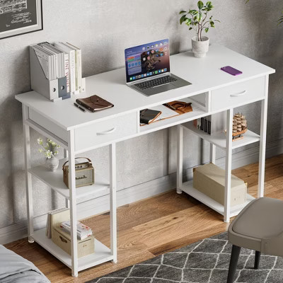 FONTOI 48 Inch Home Office Desk Computer Desk with Drawer Bedroom Writing Desk Working Table with Open Storage Shelves, White, 15.7"* 32"*30.6" | Target