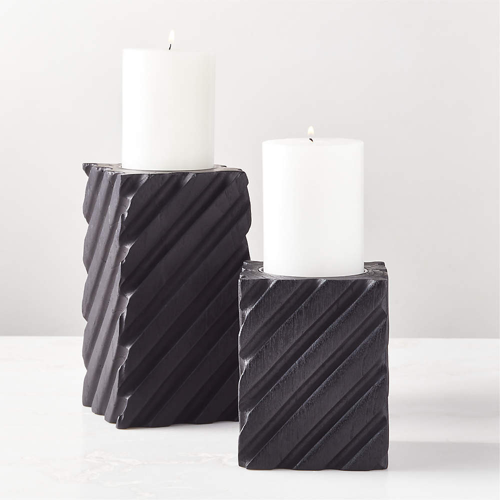 Zeke Modern Black Teak Pillar Candle Holder Small + Reviews | CB2 | CB2