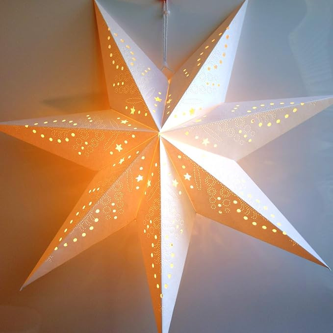 Paper Star Lantern Decoration (Frosted White 7-Point Glitter Star) - Perfect for Weddings, Christ... | Amazon (US)