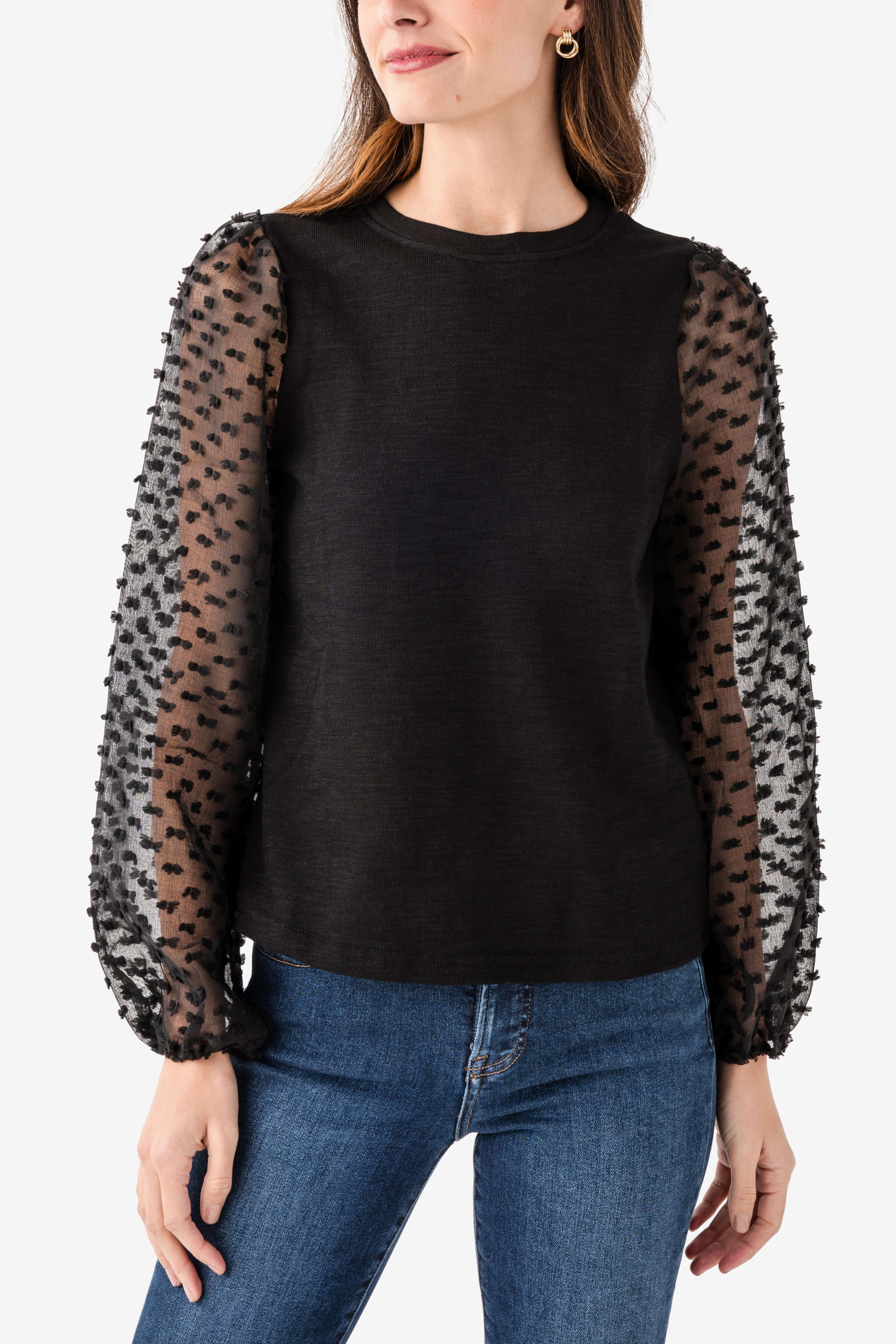 Fate Dot Sheer Sleeve Top | Social Threads