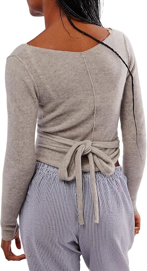 Womens Wool Tie Front Tops Crop Top Solid Long Sleeve Solid V-Neck Lightweight Crochet Cardigan C... | Amazon (US)