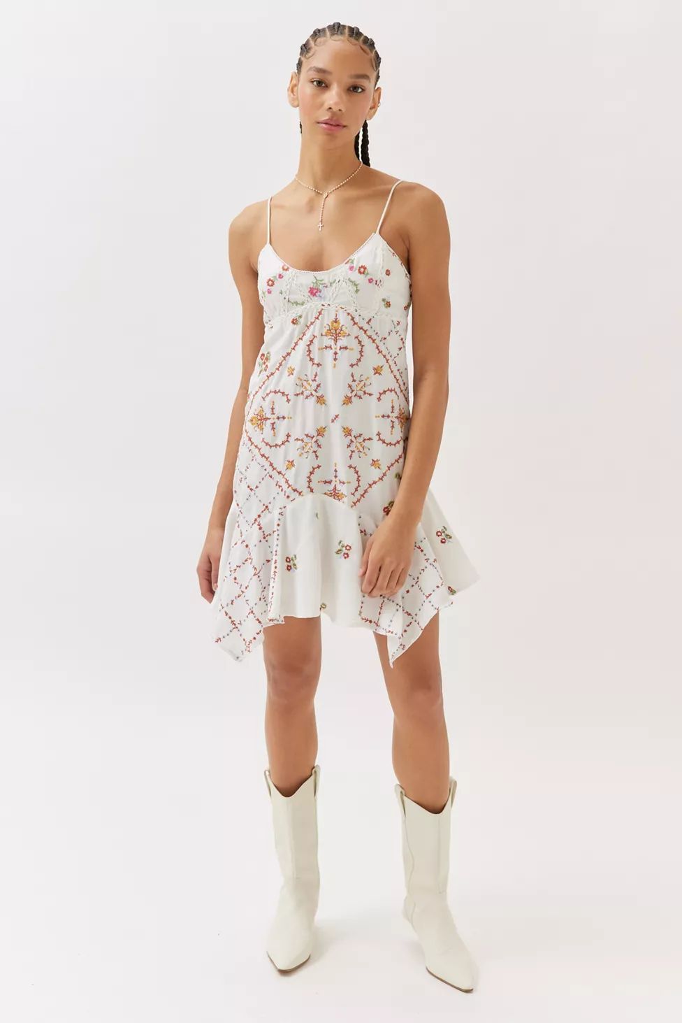 UO Sienna Floral Embroidered Mini Dress | Urban Outfitters (US and RoW)