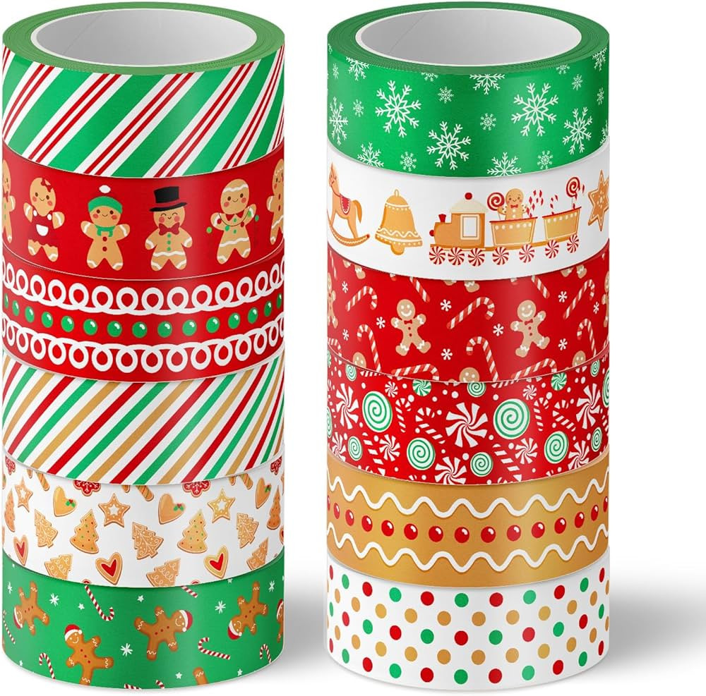 Whaline 12 Rolls Christmas Washi Tape Xmas Gingerbread Man Candy Cane Decorative Masking Tape for... | Amazon (US)
