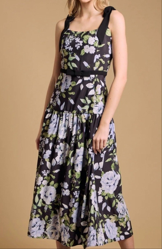 Black petite bow strap midi dress for spring and summer.

#LTKPetite #LTKMidsize