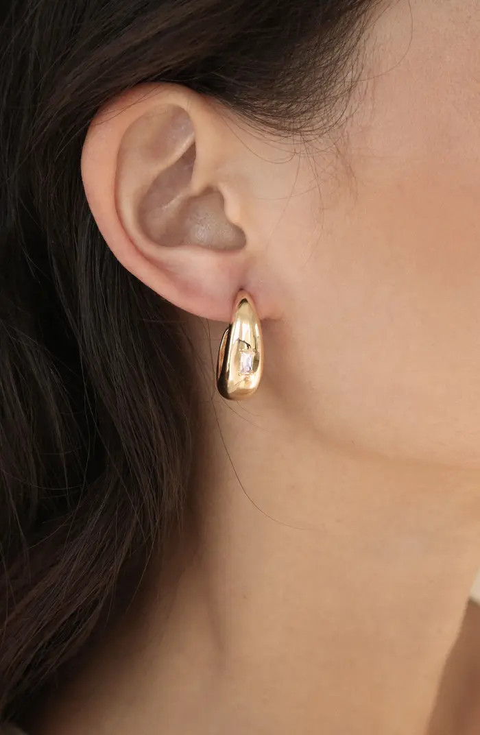 Ettika Oval Dome Cubic Zirconia Baguette Hoop Earrings | Nordstrom | Nordstrom