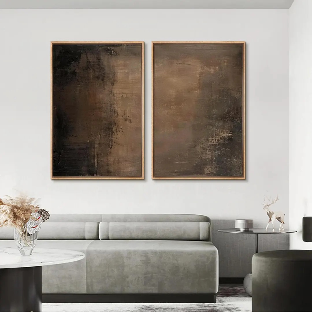 Framed Canvas Wall Art Set of 2, Modern Brown Abstract Print, Neutral Dark Tone Textured Printed ... | Etsy (Global)