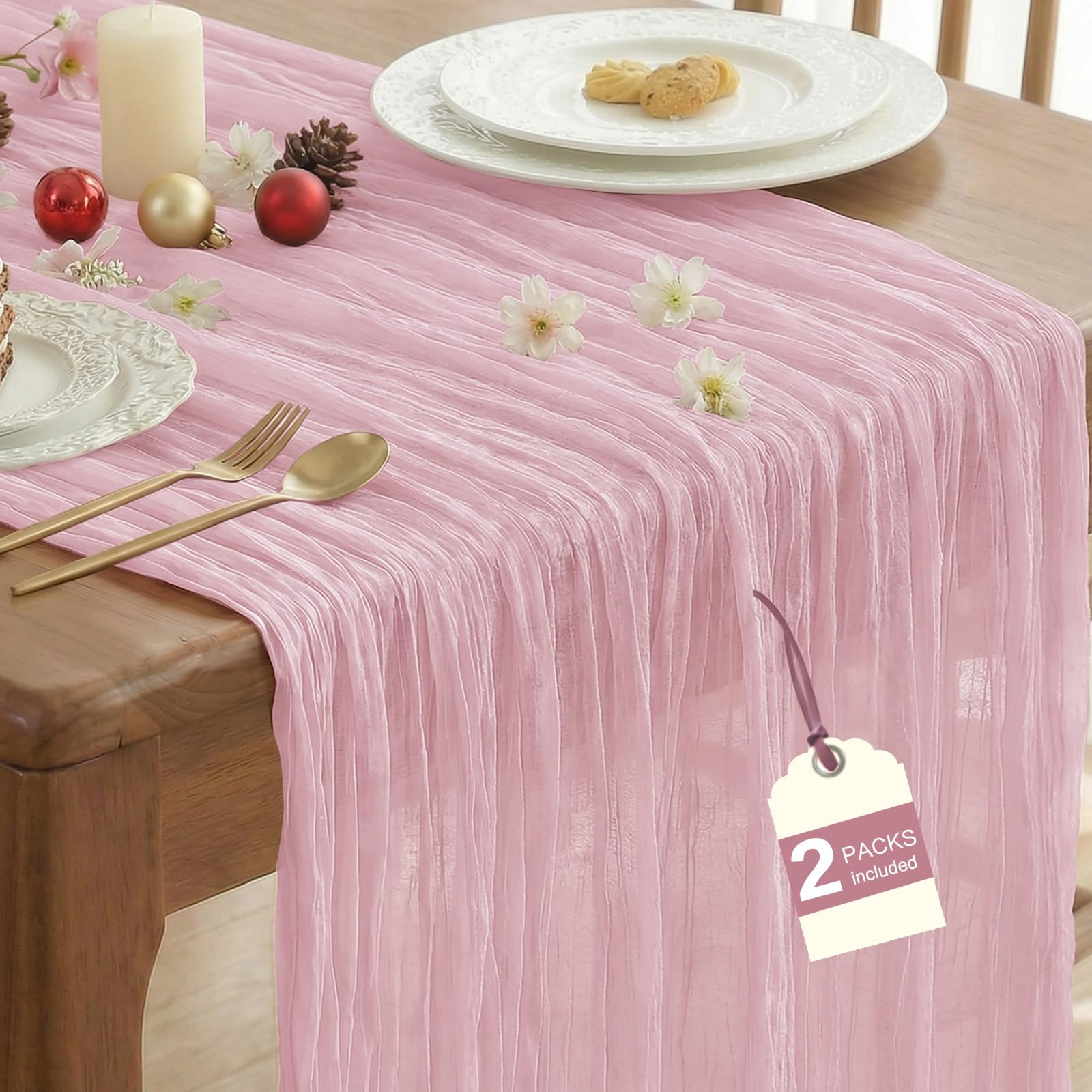 IVAPUPU 2 Pcs Cheesecloth Table Runner - 10ft Pink Boho Gauze Cheese Cloth Table Runners for Baby... | Amazon (US)