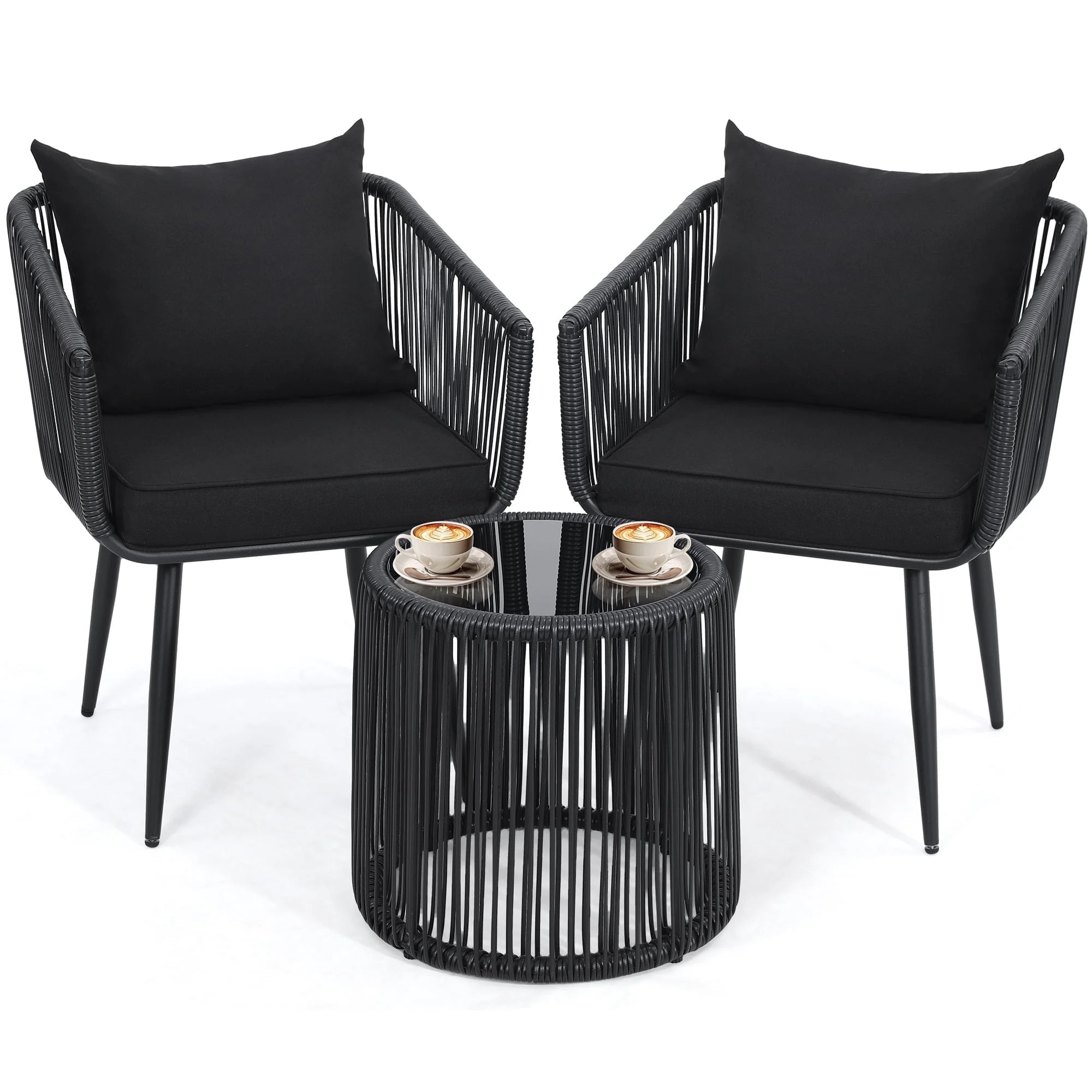 LOGYAT 3 Piece Patio Rattan Bistro Conversation Set, Outdoor All Weather Wicker Furniture Chair S... | Walmart (US)