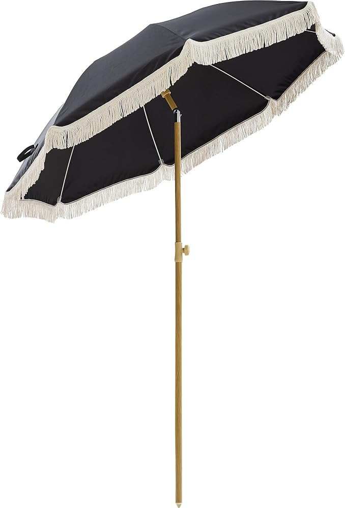 6.5FT Boho Patio Umberlla with Fringe,UPF50+ Outdoor Umbrella with Fiberglass Ribs and Push Butto... | Amazon (US)