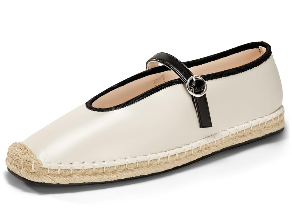 Coutgo Womens Espadrilles Mary Jane Flats Closed Sqaure Toe Mesh Ballet Flats Comfortable Dress S... | Amazon (US)