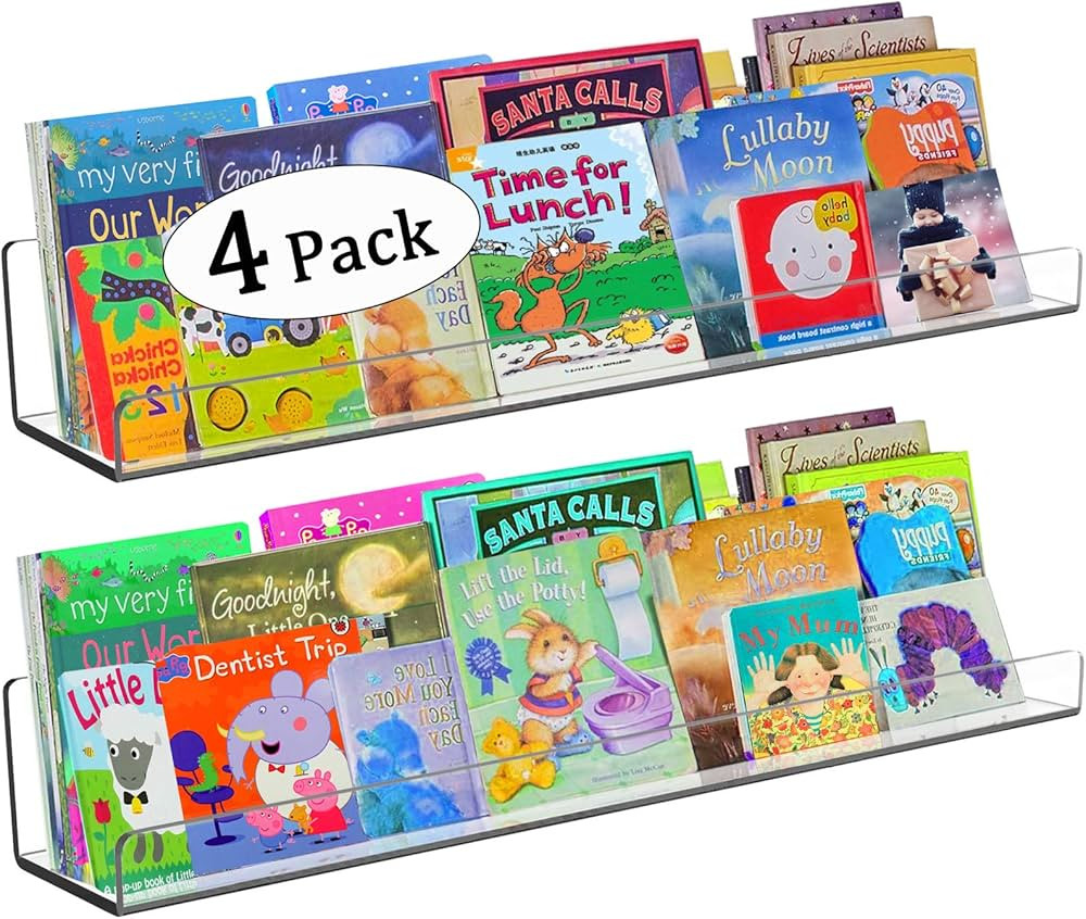 Acrylic Floating Wall Shelves 4 Pack Kids Bookshelf 24 Inch, Wall Mounted Invisible Ledge Shelf, ... | Amazon (US)