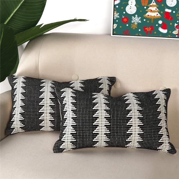 Sungea Black and White Decorative Lumbar Throw Pillow Covers Set of 2, 12x20 Inch Boho Modern Tre... | Amazon (US)