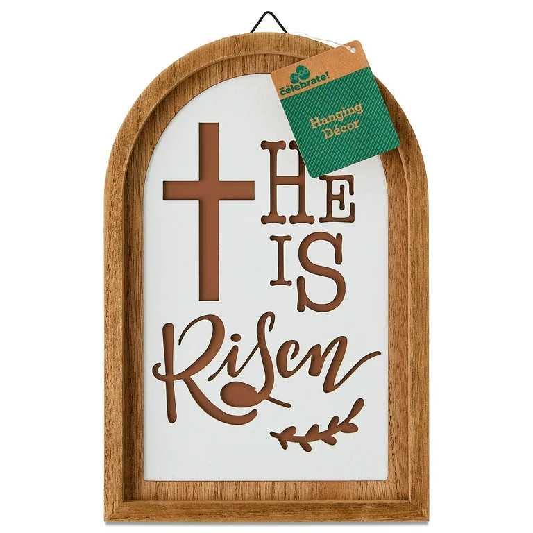 He Is Risen Decorative Hanging Sign, Brown and White, 12" x 8", Easter by Way To Celebrate | Walmart (US)
