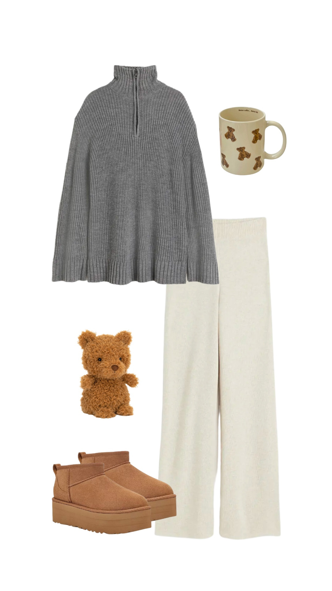 Comfy fall outfit, lazy day outfit, loungewear, quarter zip sweater, white sweatpants, comfy clothes, school outfit, college class, HM clothes, rainy day outfit, platform uggs, fall outfit, vanilla girl aesthetic

#LTKGiftGuide #LTKfindsunder100 #LTKfindsunder50