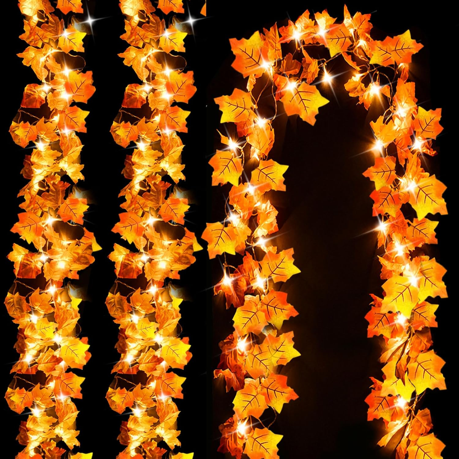 Luditek 3-Pack Fall Decor Lighted Fall Garland, Total 24.6ft 60 LED Thanksgiving Decor Halloween ... | Amazon (US)