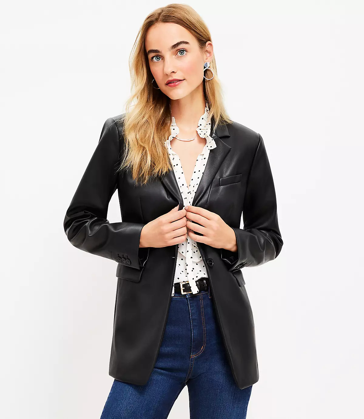 Faux Leather Modern Blazer | LOFT