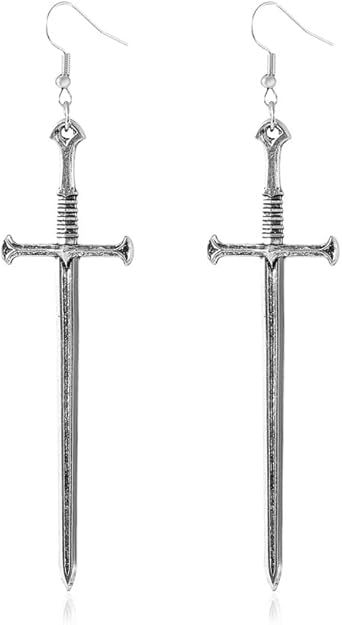 Fuqimanman2020 Unique Retro Gothic Long Sword Hook Earrings Vintage Silver Punk Style Knife Dangl... | Amazon (US)