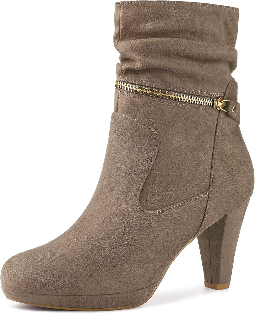 Allegra K Women's Ankle Zip Platform High Heel Mid Calf Boots | Amazon (US)