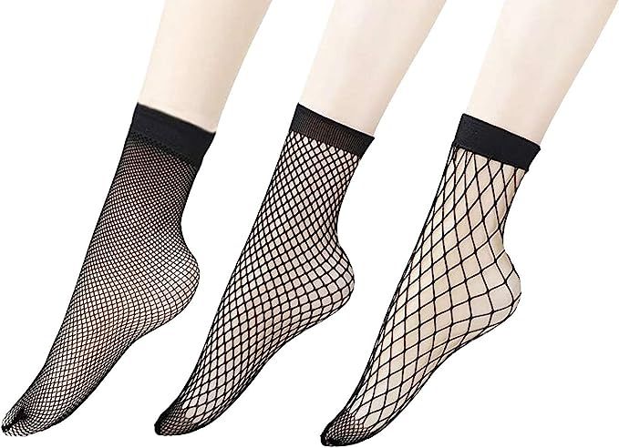 Penta Angel 3 Pairs Women Black Lace Fishnet Socks Elastic Ankle High Dress Hollow Out Mesh Net S... | Amazon (US)