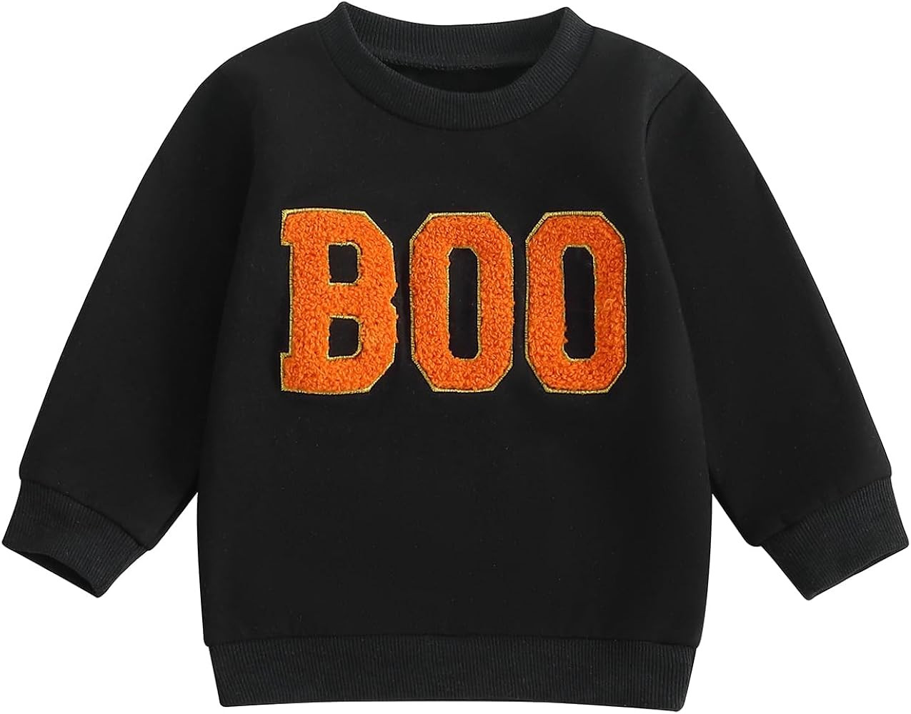 Toddler Girl Boy Fall Baby Outfit Embroidered Halloween Sweatshirt Oversized Pullover sweater Pum... | Amazon (US)
