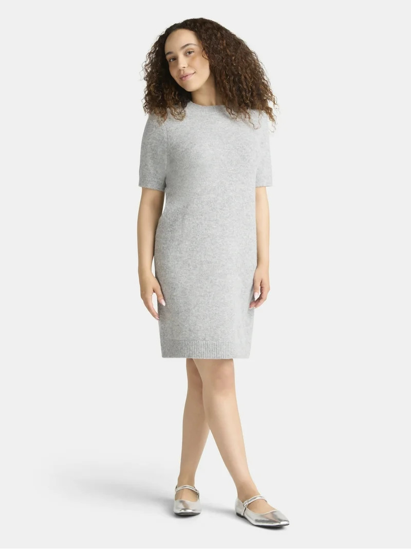 Time and Tru Women's Sweater Dress with Short Sleeves, Sizes XS-XXXL | Walmart (US)
