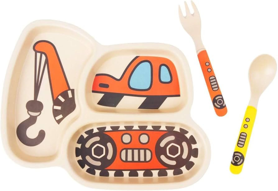Kid Plate Set Bamboo Toddler Plates Dinnerware Dinner Dish Set Baby Feeding Spill Proof Divided P... | Amazon (US)