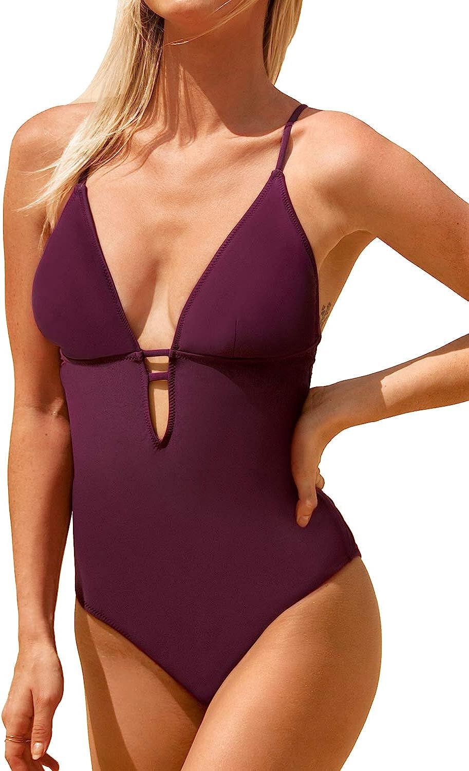 CUPSHE Women's One Piece Swimsuit Tummy Control V Neck Two Piece Bathing Suit | Amazon (US)
