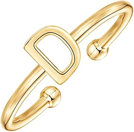 PAVOI 14K Gold Plated Initial Letter Adjustable Ring for Women - Thin Initial Band - Dainty Fashi... | Amazon (US)