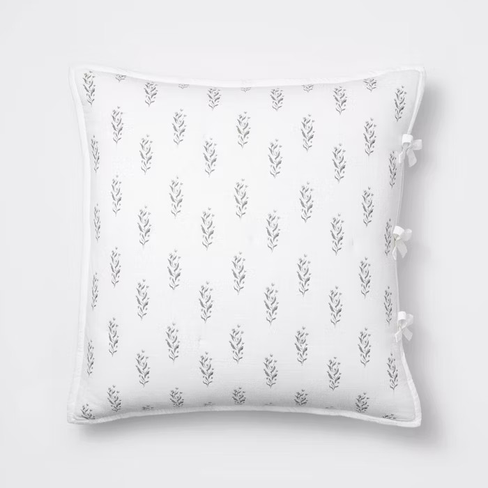 Lofty Cotton Slub Wood Block Floral Quilt Sham White - Threshold™ designed with Studio McGee | Target