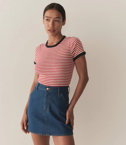 D�?EN Vivi Tee -- Rouge Nantucket Stripe - Size - S Fitted | DOEN