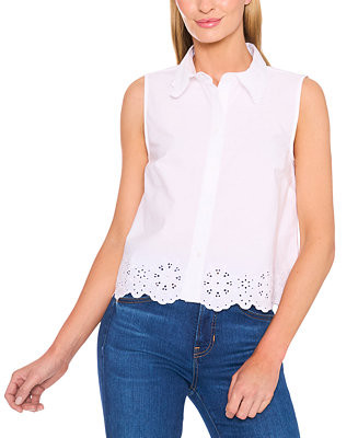 Women's Eyelet Embroidered Cotton Sleeveless Blouse | Macy's