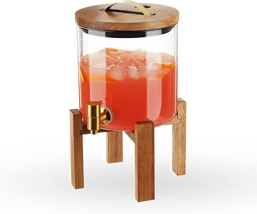 Twine Modern Manor Beverage Dispenser, Glass Carafe, Collapsible Wood Stand, Bronze Spigot, Bever... | Amazon (US)
