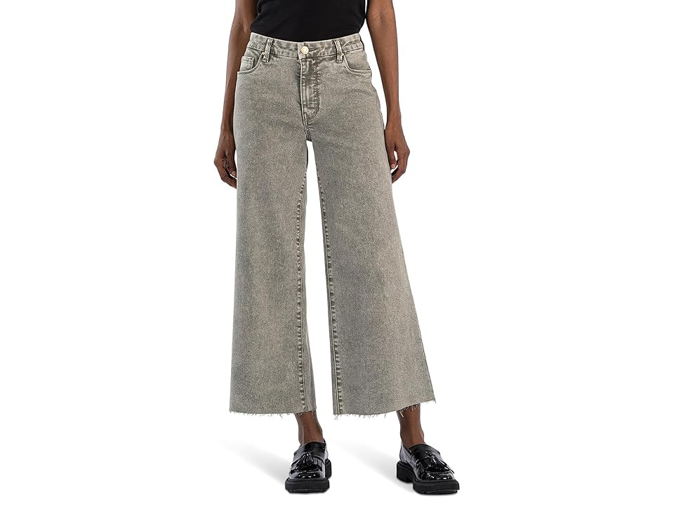 KUT from the Kloth Meg High Rise Fab Ab Wide Leg Raw Hem Women's Jeans Sage Green : 12 R, Cotton/Denim/Lyocell | Zappos