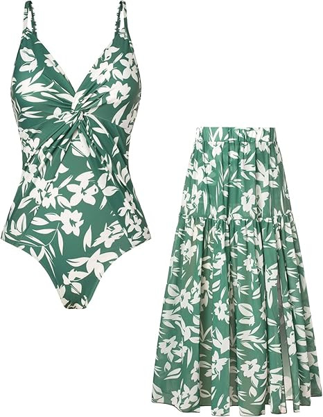 GRACE KARIN Women's One Piece Swimsuits with Cover Up Skirt Tummy Control V Neck Bathing Suits | Amazon (US)