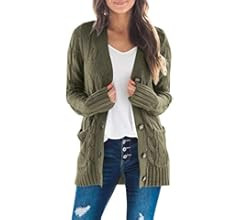 MEROKEETY Women's Long Sleeve Cable Knit Sweater Open Front Cardigan Button Loose Outerwear | Amazon (US)