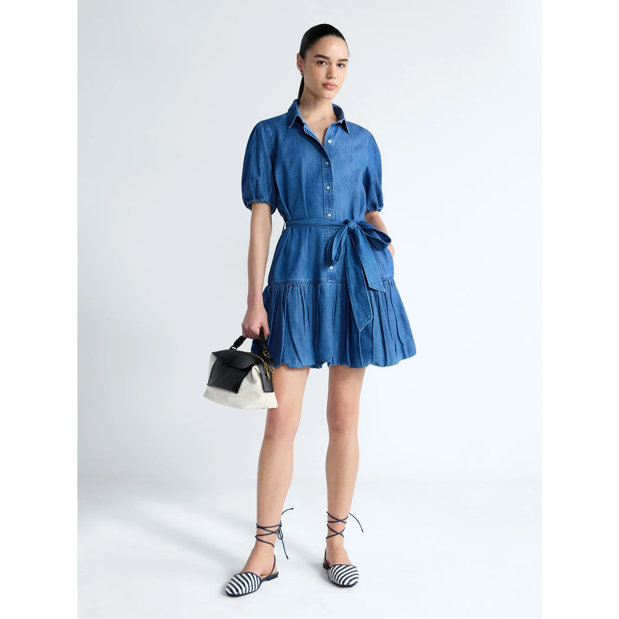 Free Assembly Women's and Women's Plus Denim Mini Dress with Puff Sleeves, Sizes XS-4X | Walmart (US)