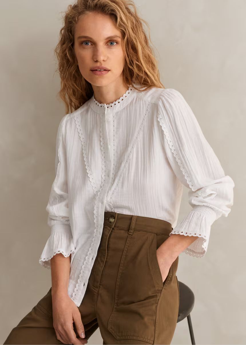 Cheesecloth Broderie Trim Blouse | ME+EM US