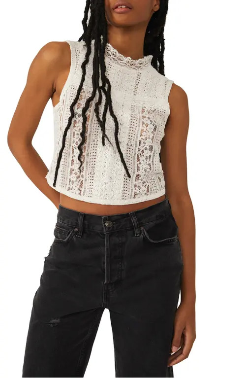 Free People Tea Party Lace Crop Tank in Ivory Combo at Nordstrom, Size X-Small | Nordstrom