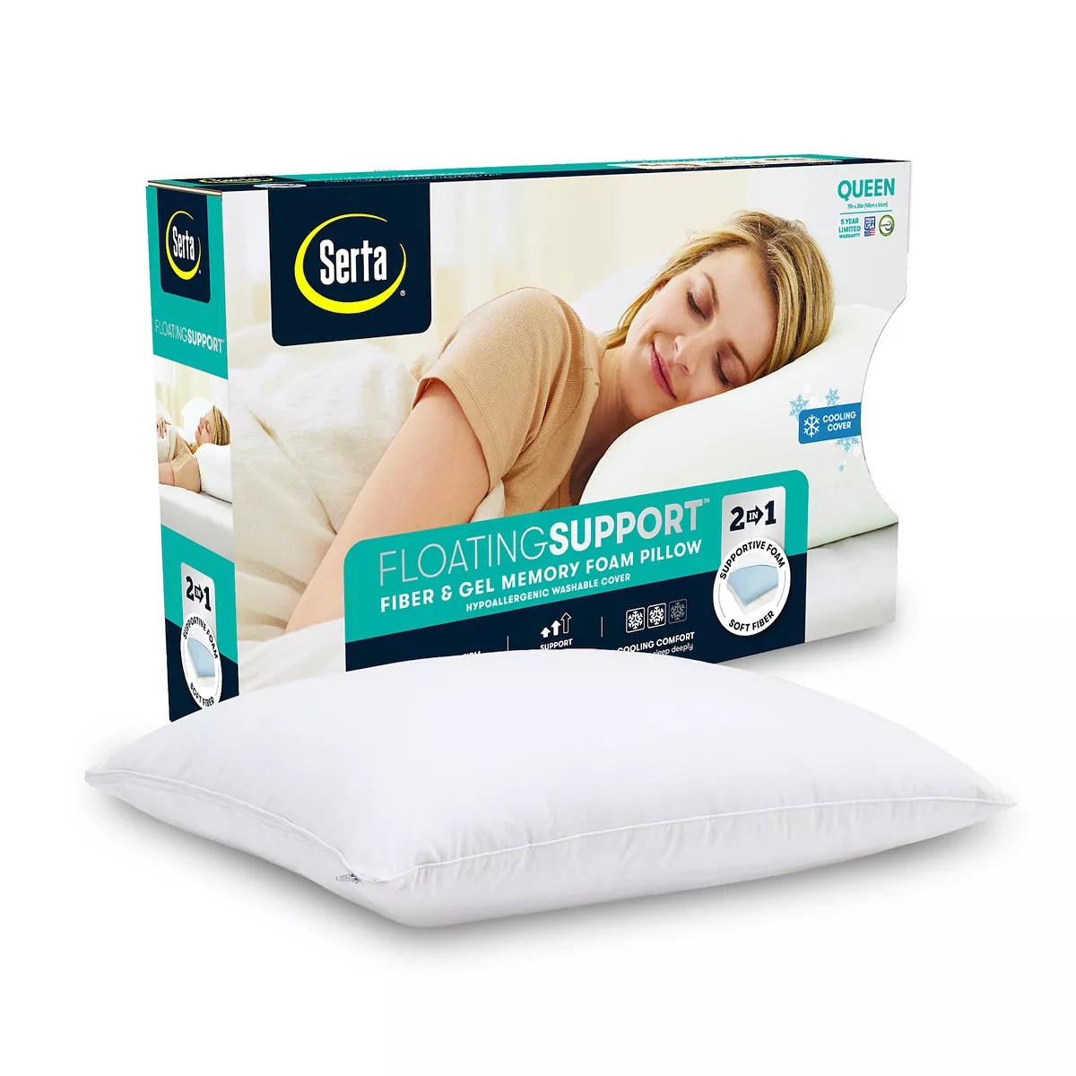 Serta® Floating Support Fiber & Gel Memory Foam Pillow | Kohl's