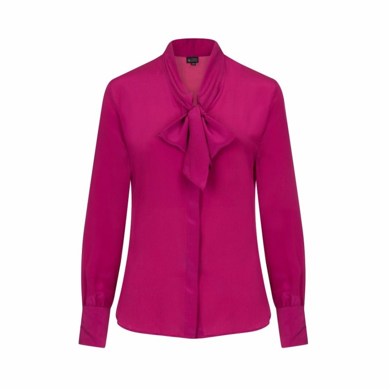 Berry Pink Silk Bow Blouse | Wolf and Badger (Global excl. US)