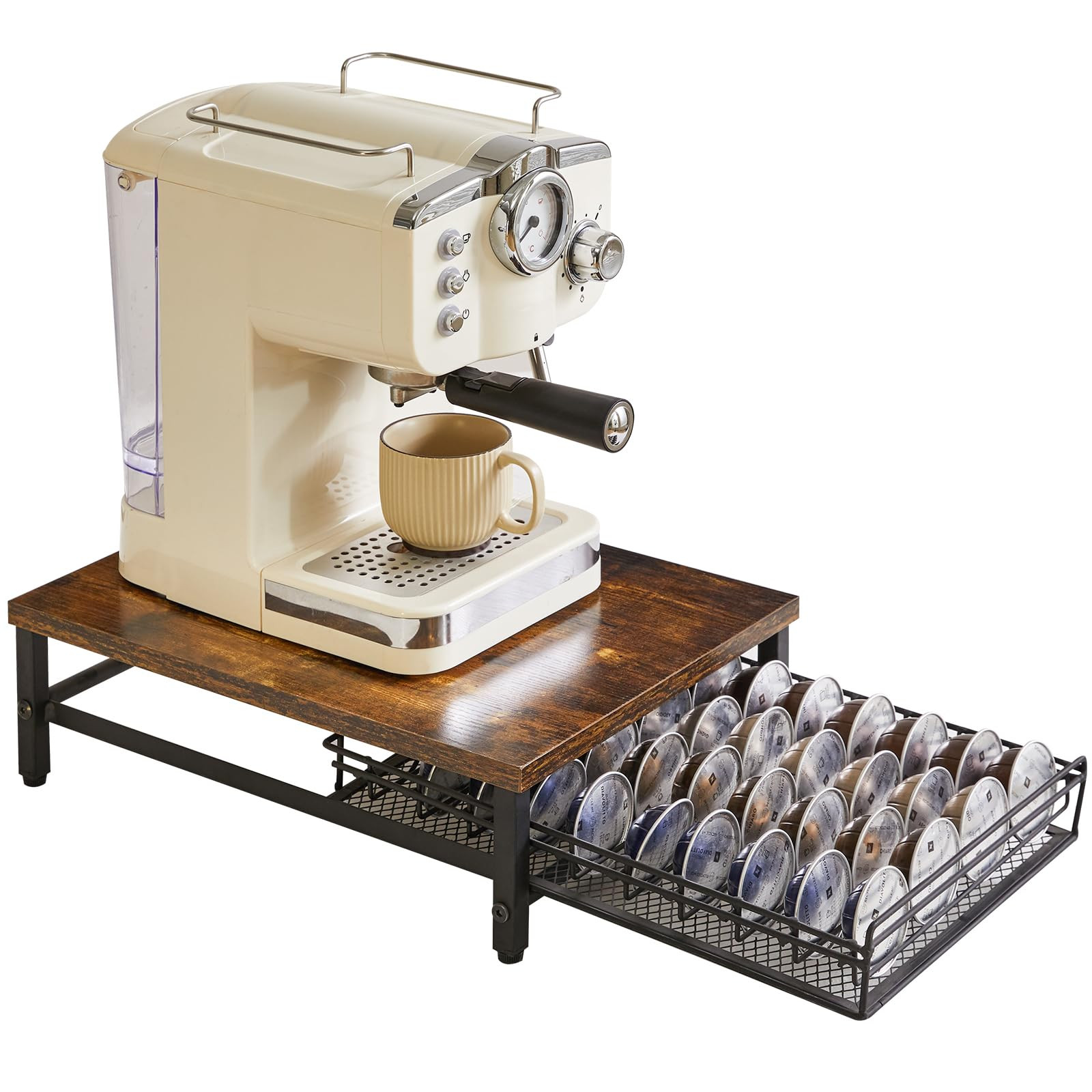 IBUYKE Coffee Pod Drawer Holder,40 Capsule Pods,Compatible for Nespresso Vertuo Pods,Wooden Top a... | Amazon (US)