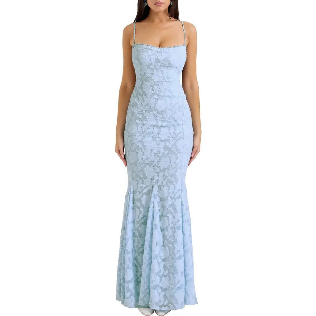 HOUSE OF CB Joan-B Back Lacing Floral Jacquard Dress in Skyride at Nordstrom, Size X-Large | Nordstrom