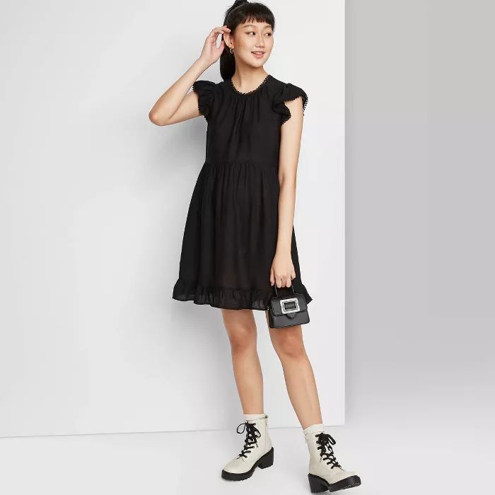 Women's Flutter Short Sleeve Trapeze Dress - Wild Fable™ Black M | Target