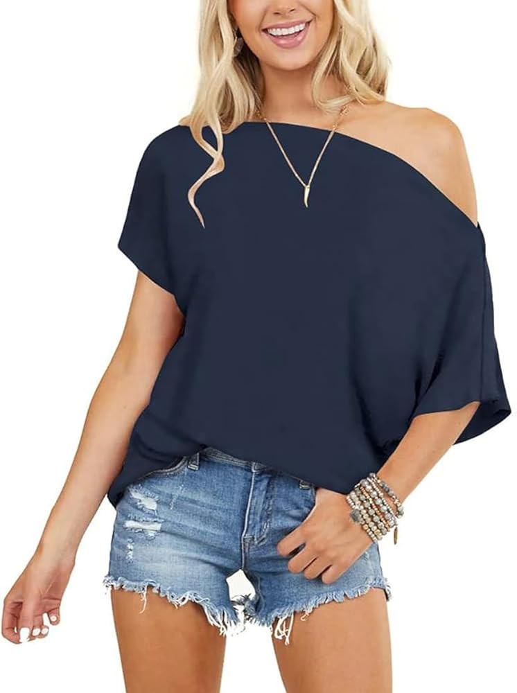 Off the Shoulder Tops for Women Short Sleeve Batwing Shirts Oversized Tee Tunic Summer Casual Loo... | Amazon (US)