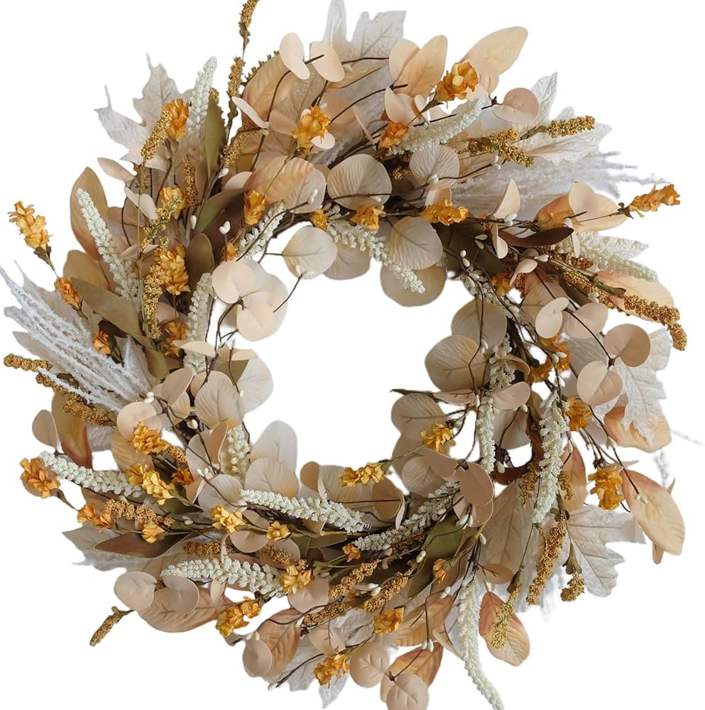 Bibelot Fall Wreaths for Front Door 22 Inch Autumn Wreaths with Artificial Wheat Eucalyptus Leaf ... | Amazon (US)
