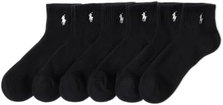 POLO RALPH LAUREN Men's Classic Sport Solid Socks 6 Pair Pack - Cushioned Cotton Comfort, Black, ... | Amazon (US)
