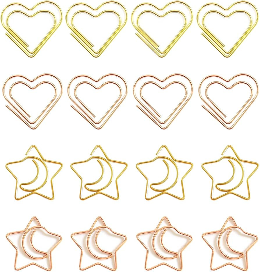 48 Pieces Cute Star & Heart Paper Clips Metal Fun Paper Clips Invisible Pin for Office Document F... | Amazon (US)